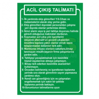 Acil Çıkış Talimatı Levhası