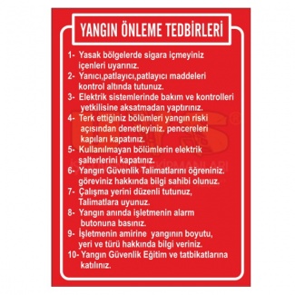 Yangın Önleme Tedbirleri Levhası