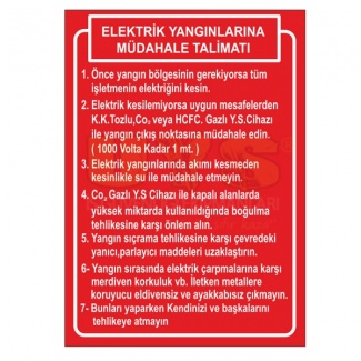 Elektrik Yangınlarına Müdahale Talimatı Levhası