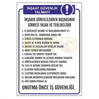 İnşaat Güvenlik Talimatı Levhası