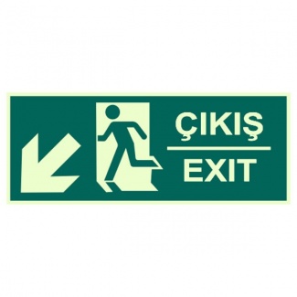 Çıkış Exit Levhası Fotolümen Aşağı Sol Ok