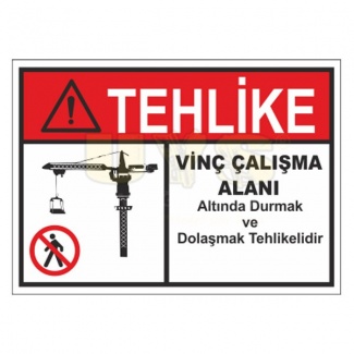 Tehlike Vinç Çalışma Alanı Altında Durmak ve Dolaşmak Tehlikelidir Levhası