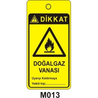 Dikkat Doğalgaz Vanası Mıknatıslı Uyarı Levhası