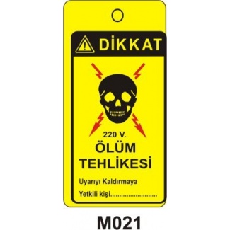 Dikkat 220 V.Ölüm Tehlikesi Mıknatıslı Uyarı Levhası