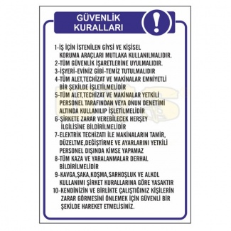 Güvenlik Kuralları Levhası