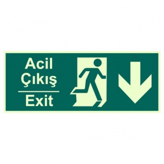 Acil Çıkış Exit Levhası Fotolümenli Aşağı Ok