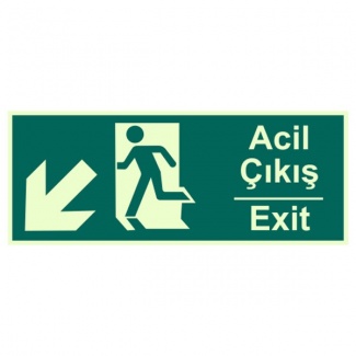 Acil Çıkış Exit Levhası Fotolümenli Sol Aşağı Ok